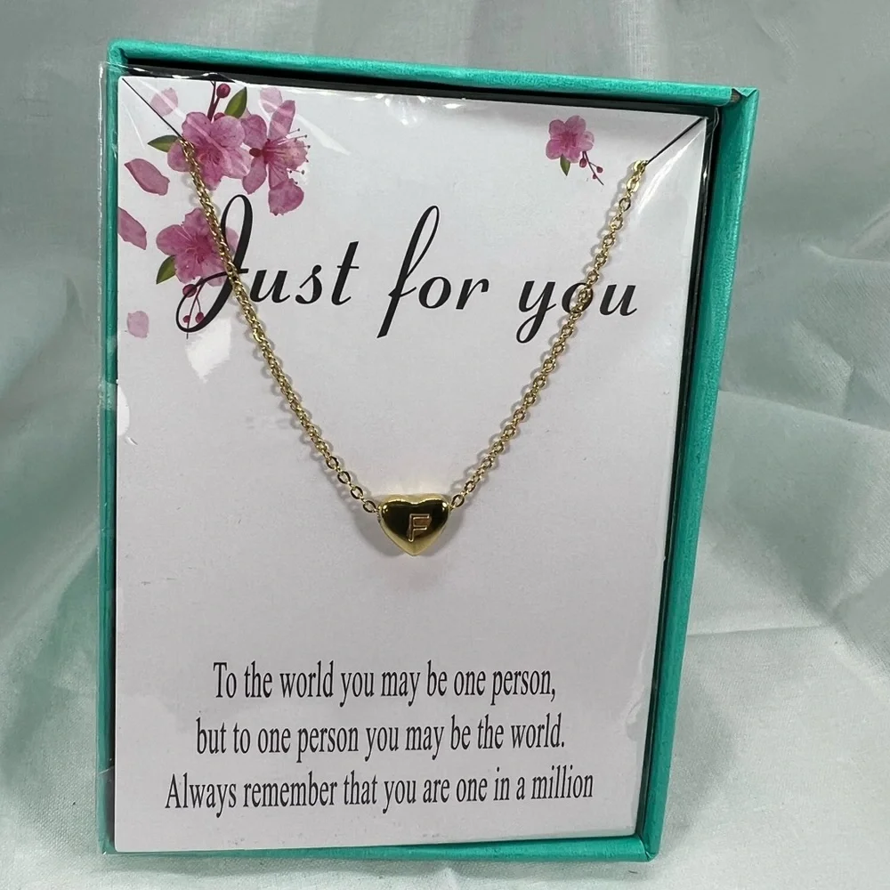 Minimalist Dainty Heart Personal Initial Gold Plated Beautiful Necklace Retro